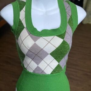 Green Argyle Knit Sweater Vest